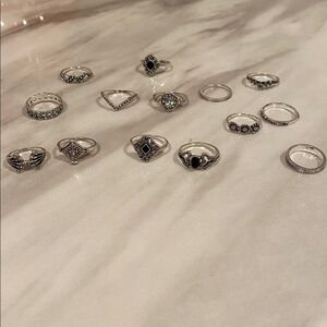 15 Piece Silver Bohemian Retro Ring Set